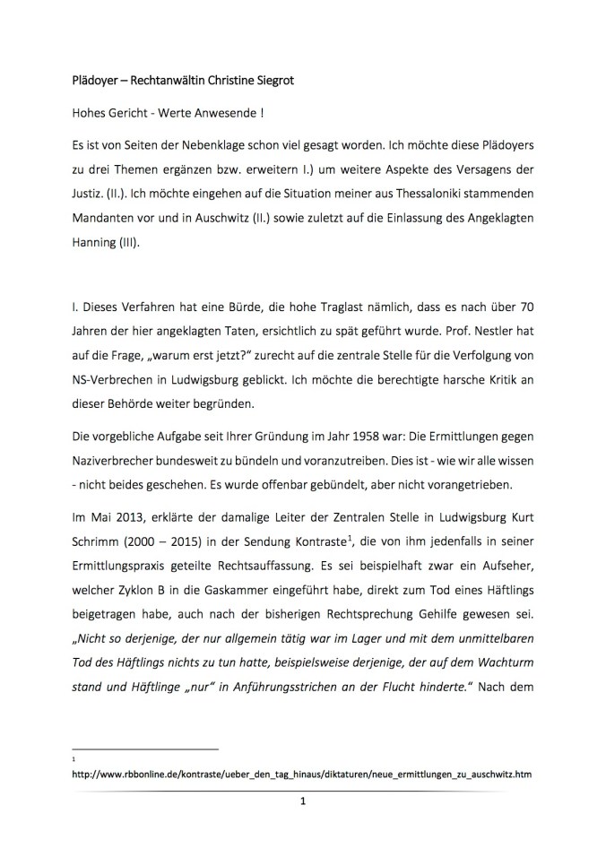 Plädoyer Christine Siegrot